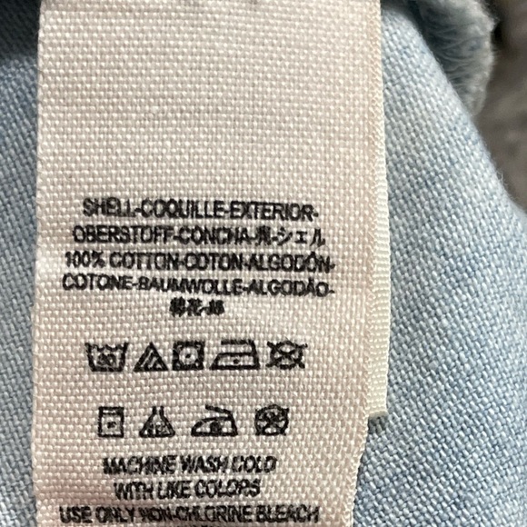 Free People Boho Chambray Button Fly Hi Rise Crochet Trim Cropped pants Size 31 - Picture 7 of 9